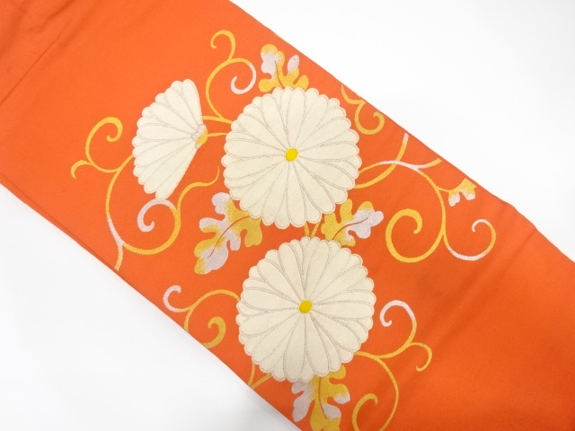 JAPANESE KIMONO / ANTIQUE NAGOYA OBI / SILK / WOVEN KIKU ARABESQUE